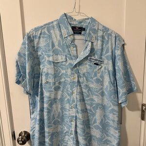 Vineyard Vines Light Blue Fish Pattern Shirt